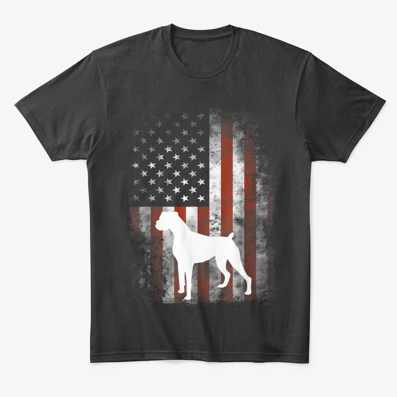 White Boxer Dog Shirt Patriotic American