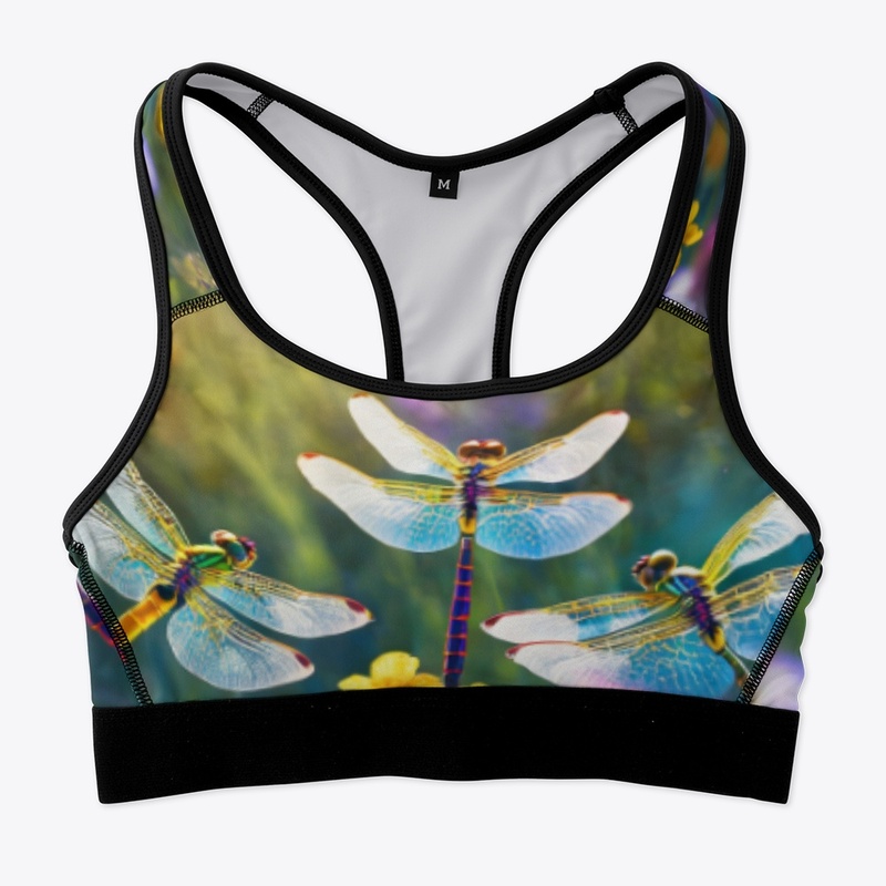 Dragonflies in meadow of colorful flower