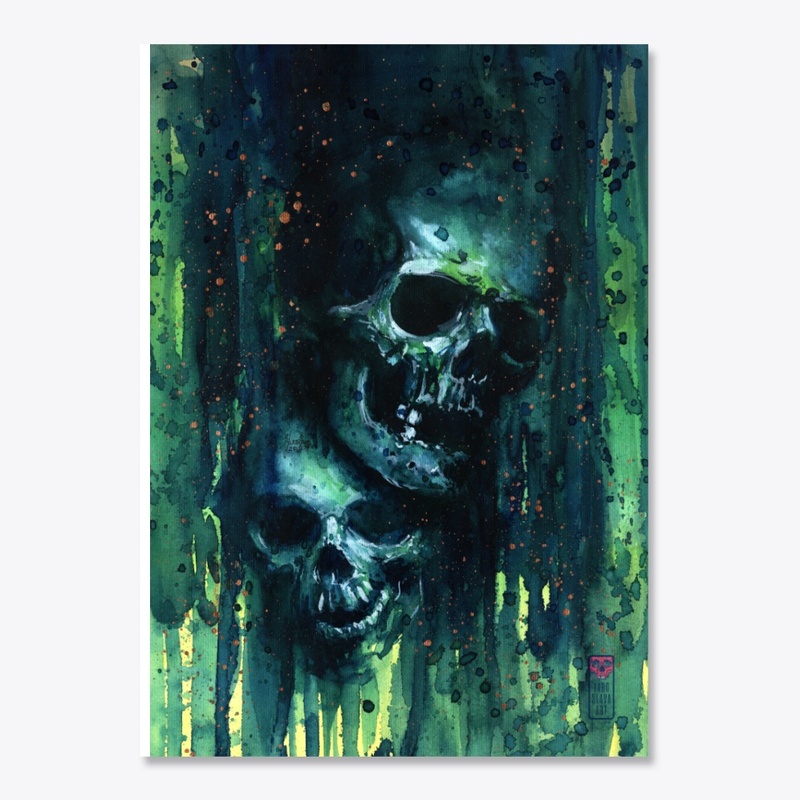 Two Skulls in green