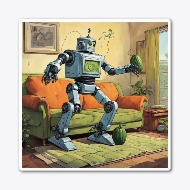 A robot holding a cucumber