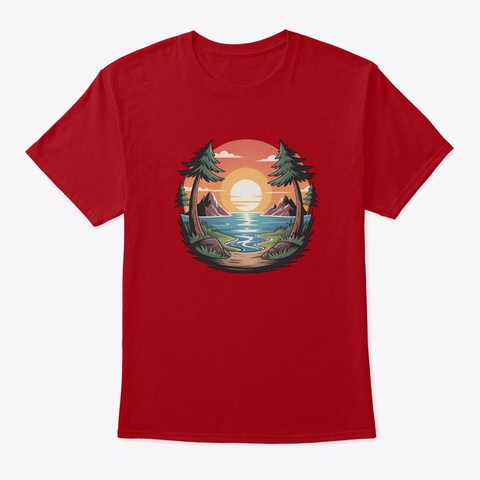 Sunset Lake  Deep Red T-Shirt Front