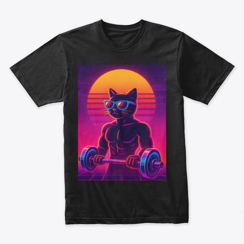 80s retro-futuristic gym cat