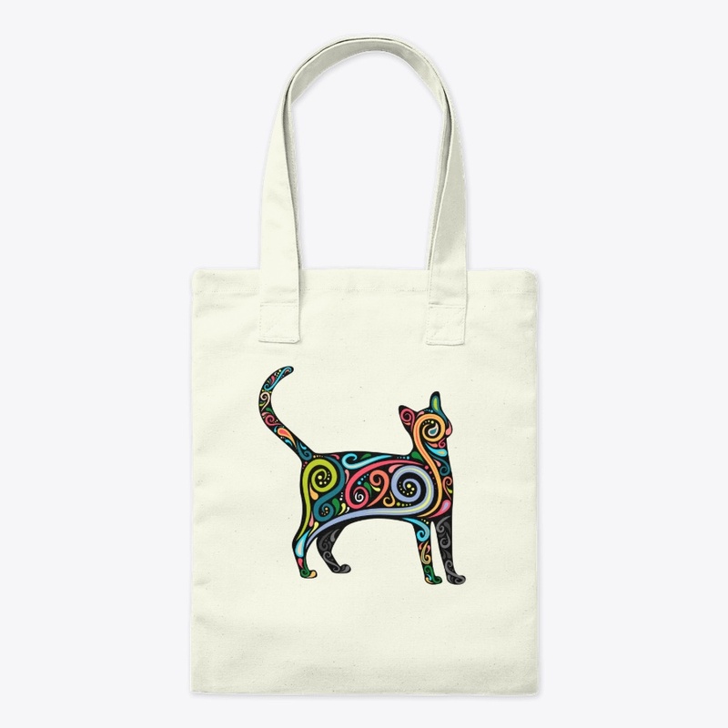 cat silhouette with colorful swirls