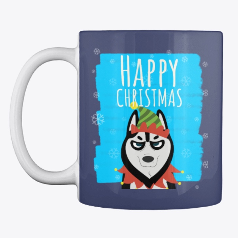 Happy Christmas grumpy husky