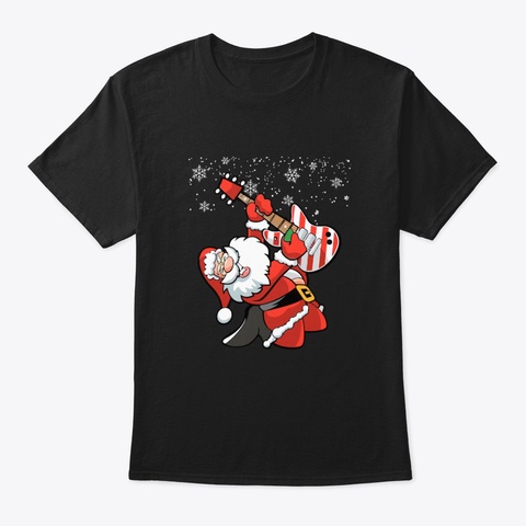 Santa Guitar Christmas Music Black T-Shirt Front