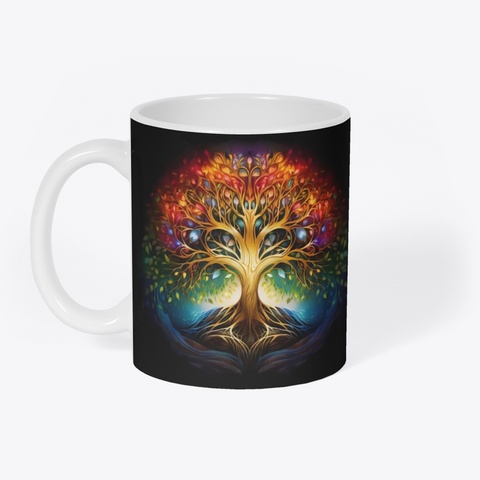 Rainbow Tree Of Life Design Black T-Shirt Front