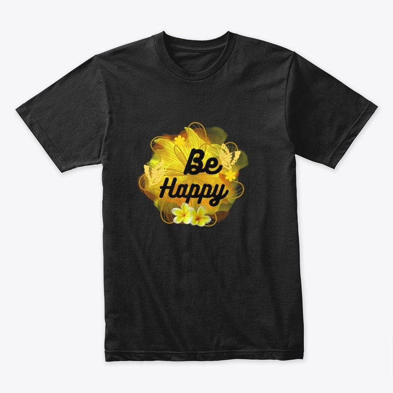 Be Happy Golden Floral Butterfly Art