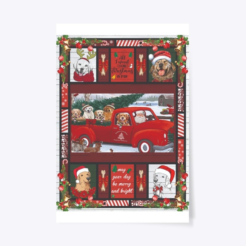 Santa Riding Red Truck Golden Retriever