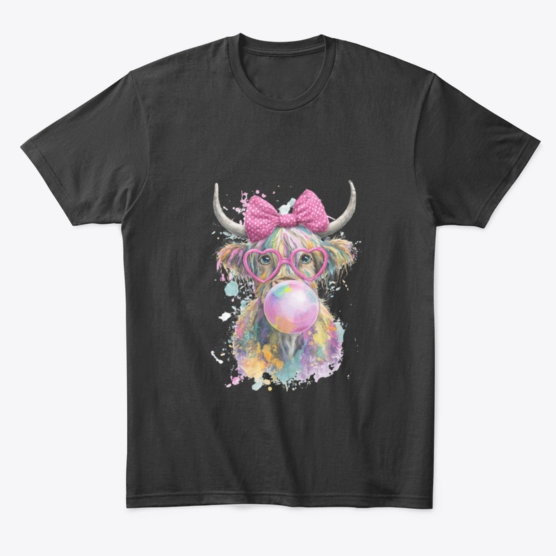 Cute Highland Cow Bubblegum Pink Bow Tee
