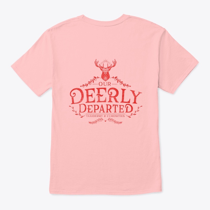 Deerly Departed logo with red ink.