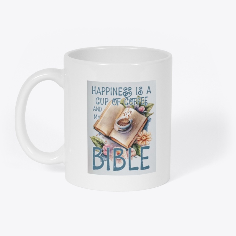 Ceramic Cup Happiness Is coffee & Bible