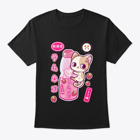 Ramuneko   Nekombini Black T-Shirt Front