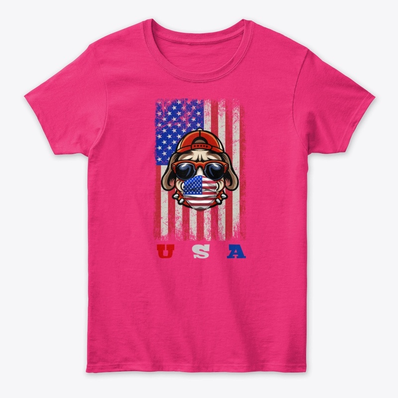 A pug w/American Flag covering her nose