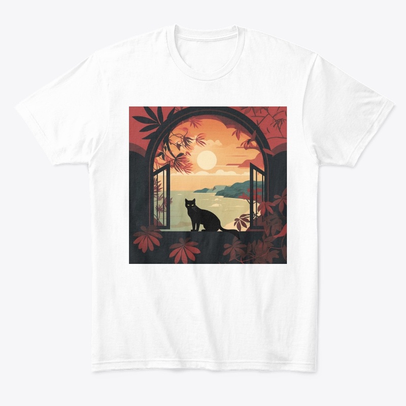  Cat In The Window At Sunset View Of The