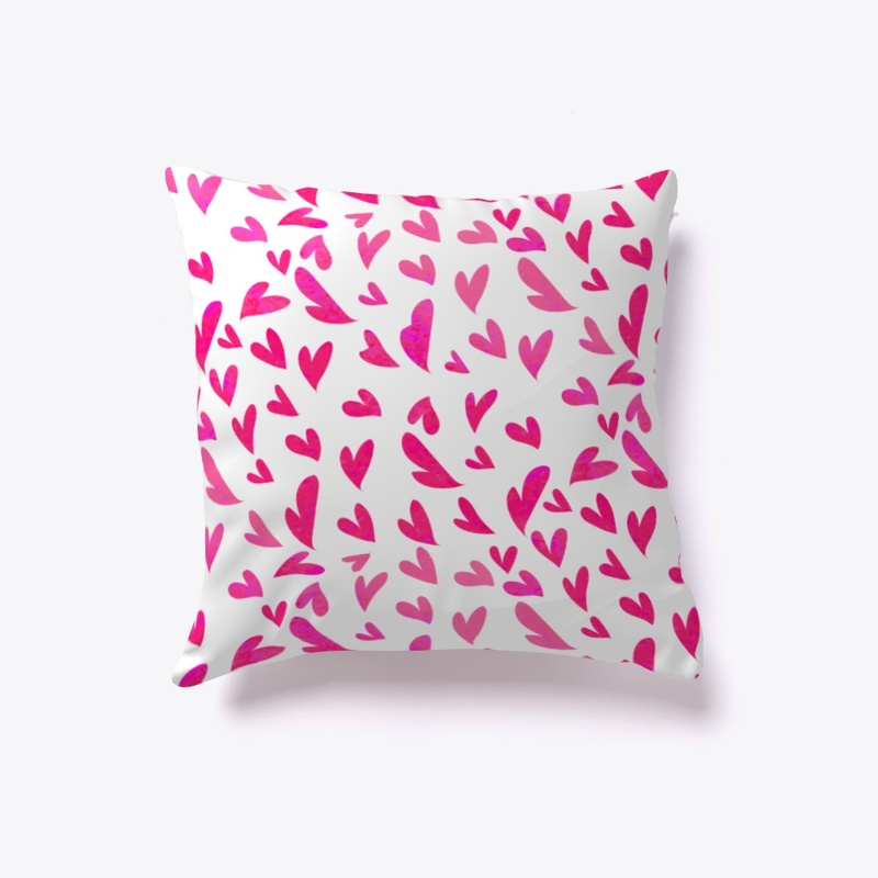 Pink Hand Drawn Hearts Pillow