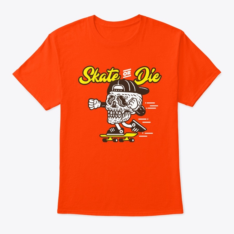 Skate or die funny skull head skater