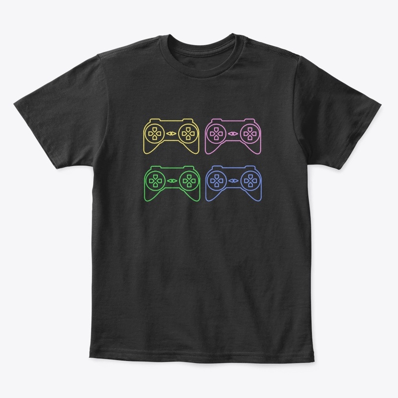 a colourful controller ,T-shirt.