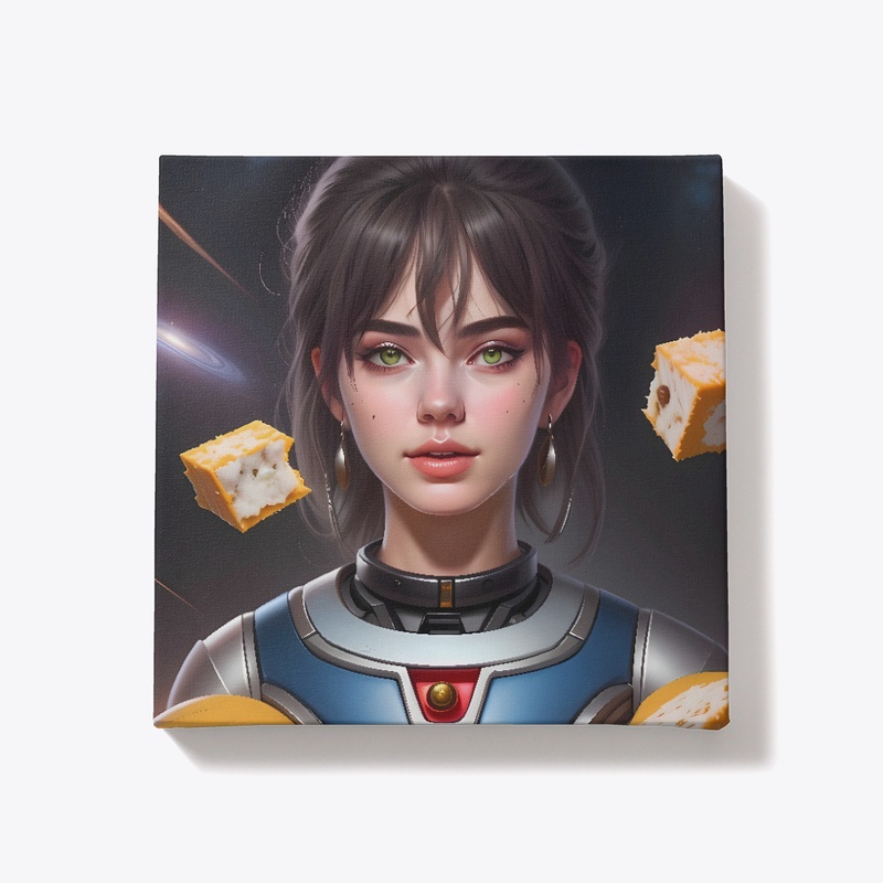 A woman and floating space cheese