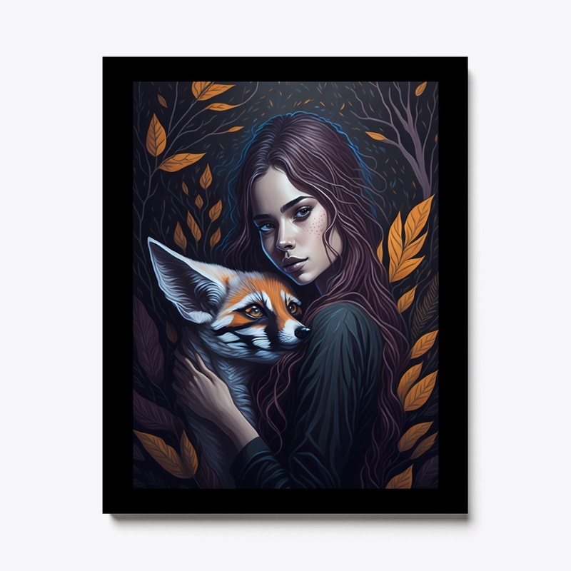 beautiful girl hugging a cute fennec fox