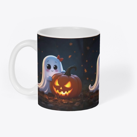 Halloween Mug With Cute Ghost  Orange Kaos Front