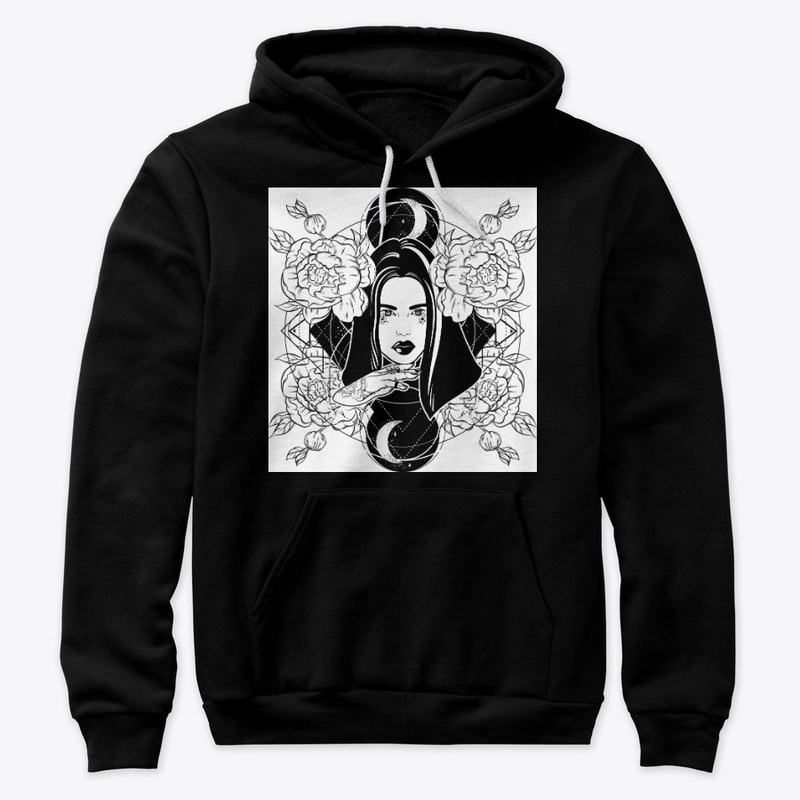 Beautiful gothic witch, roses and moons