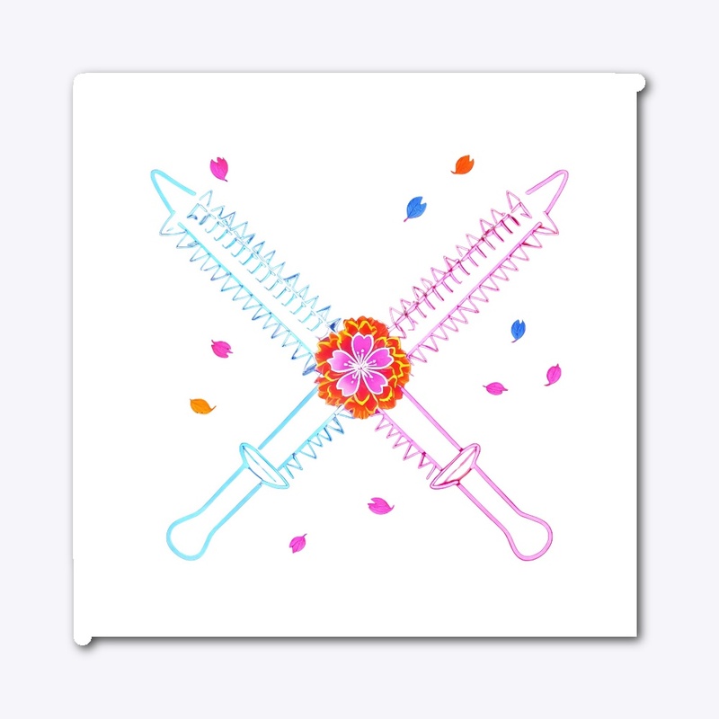 Neon Pink & Blue Crossed Serrated Katana