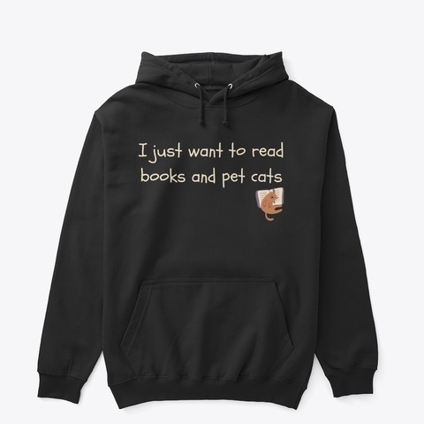 Books And Cats Design Black T-Shirt Front