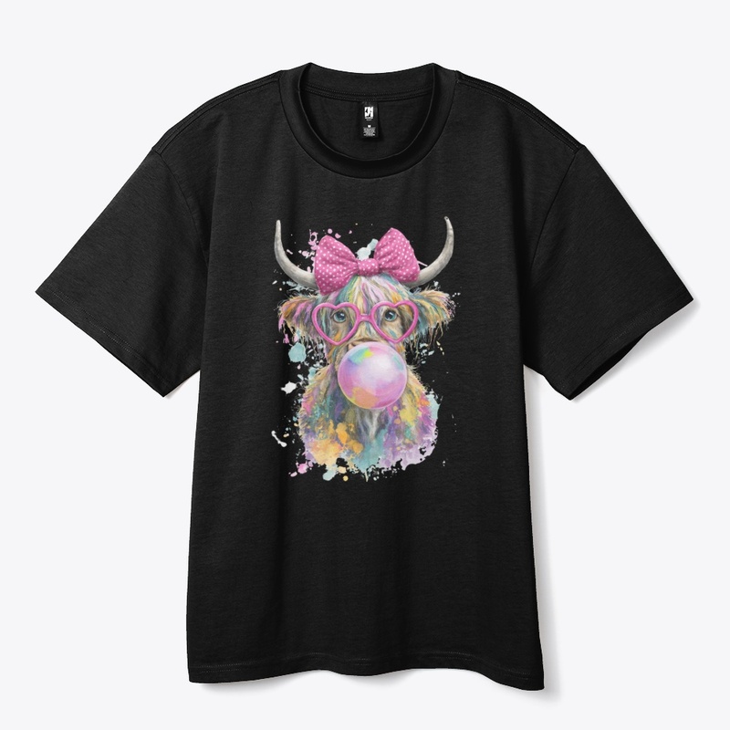 Cute Highland Cow Bubblegum Pink Bow Tee