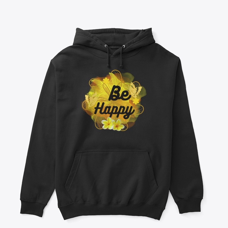 Be Happy Golden Floral Butterfly Art