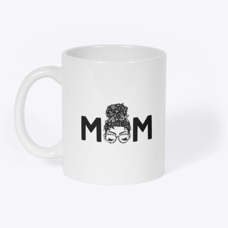 Mom curly hair messy bun cat eye glasses
