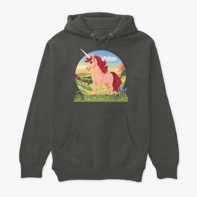 cute unicorn in a spring landscape