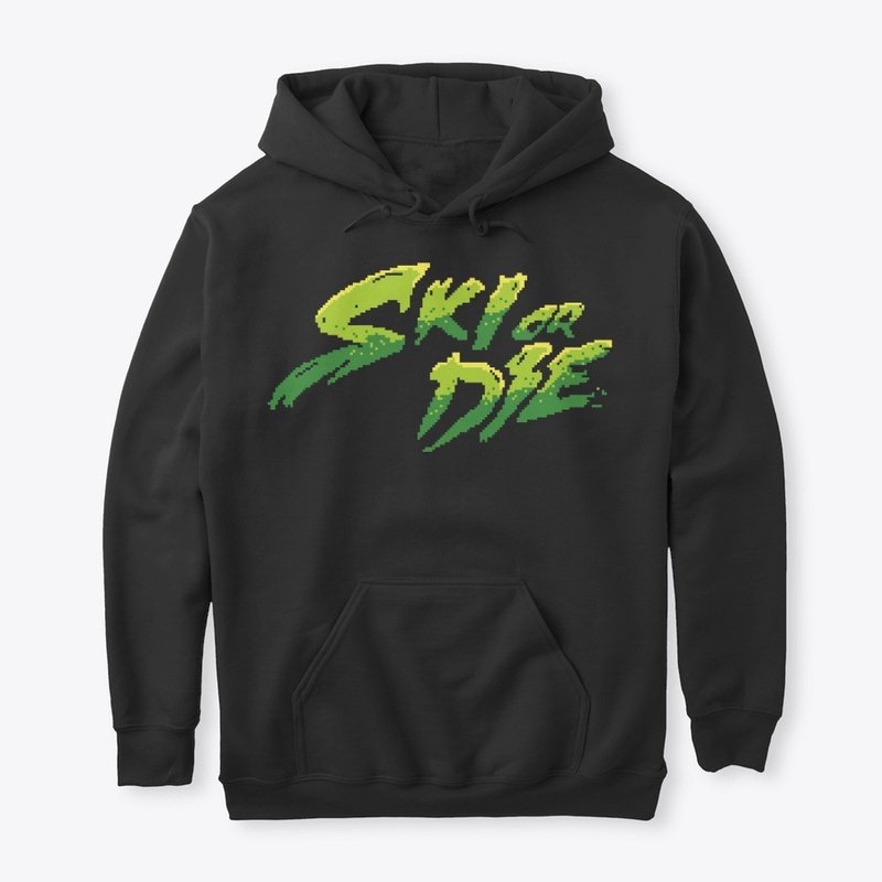 Acid Green Ski or Die Pixel art Logo