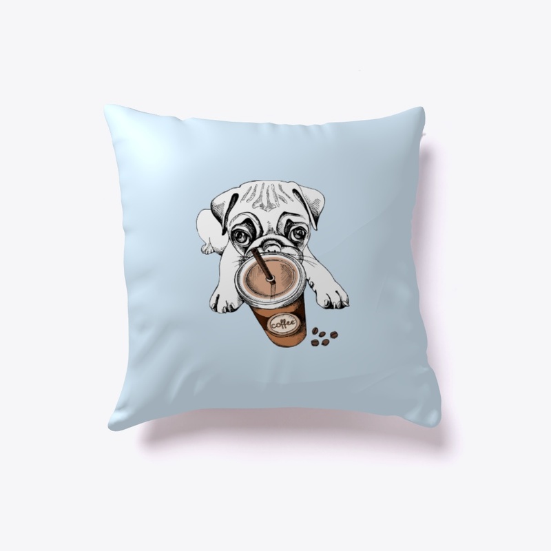 Pug Dog Indoor Pillow coffee time