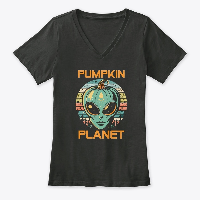 Halloween UFO Alien Pumpkin Planet Retro