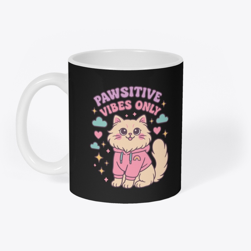 Pawsitive Vibes Only – Fluffy Cat Tee