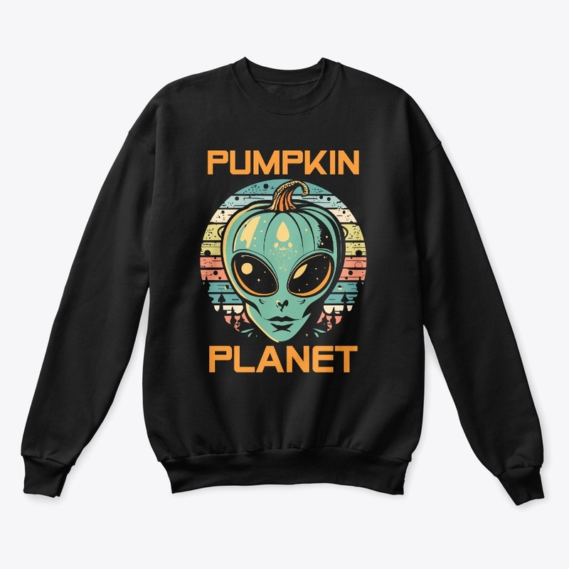 Halloween UFO Alien Pumpkin Planet Retro