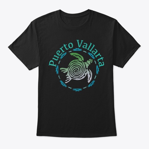 Puerto Vallarta Tshirt Vintage Tribal Tu Black T-Shirt Front