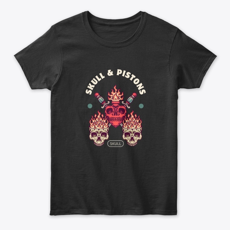 heart-shaped skull with flames emanating