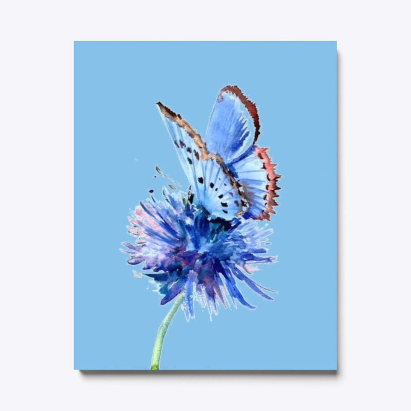 Watercolor Butterfly and flower artwork