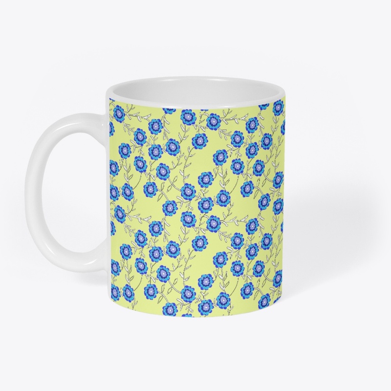 Blue Flowers on Yellow