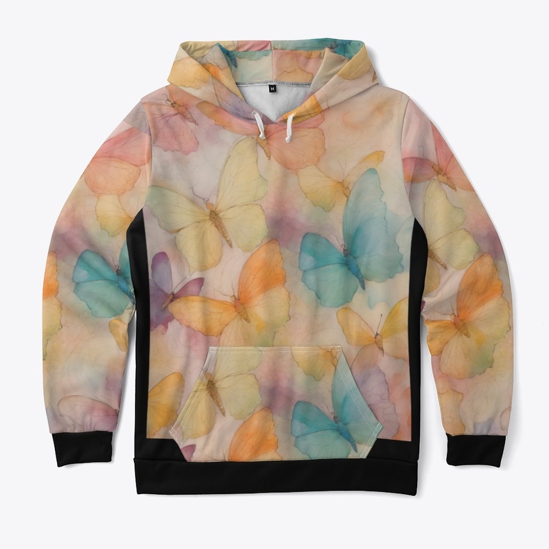 "Pink Butterfly Print Hoodie "
