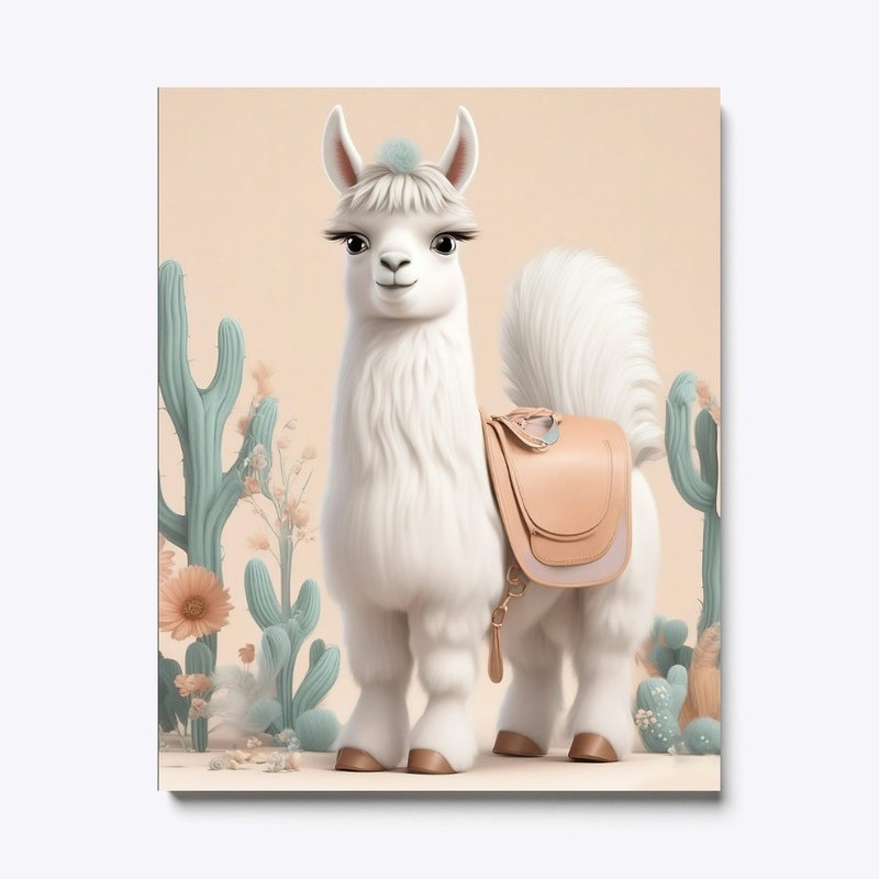 Llama with Saddle in the Cactus Desert