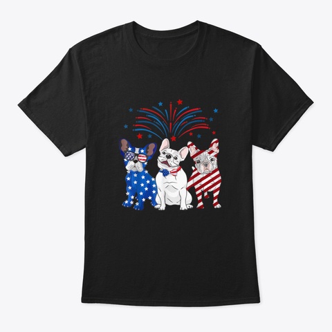 French Bulldog American Flag 4 Th Of July Black T-Shirt Front