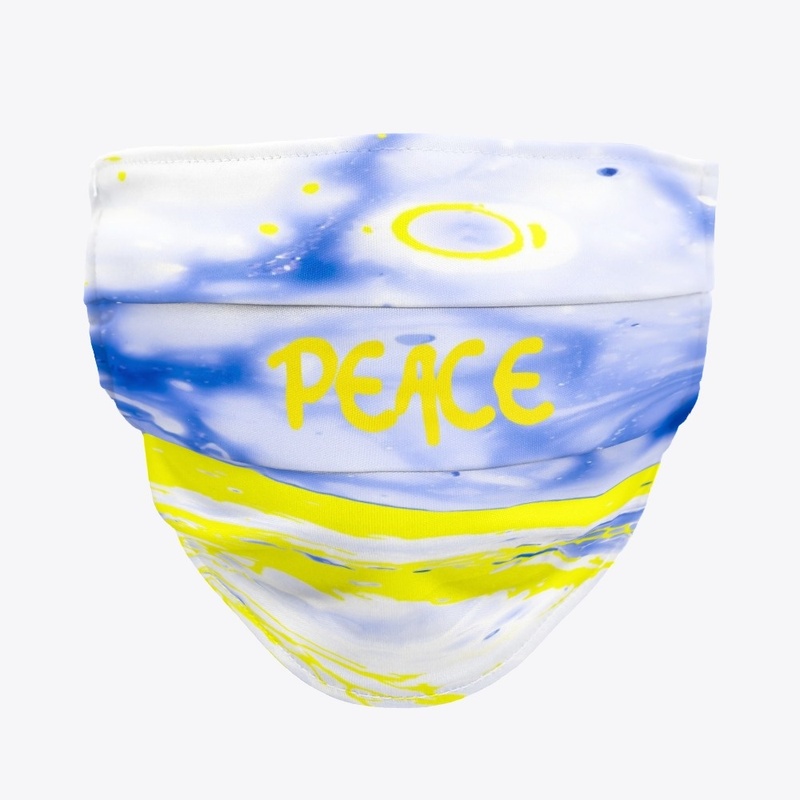 Blue & Gold Marble "PEACE" Face Mask