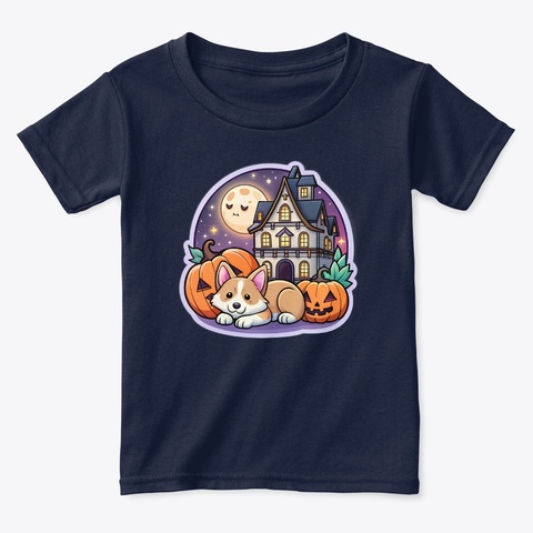Cute Puppy Sleeping In Halloween Night Navy  Camiseta Front