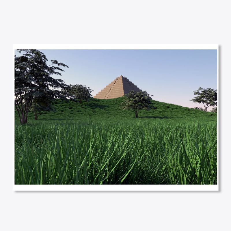 landscape of pyramid trees and grass