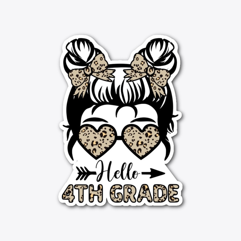 Hello 4th Grade Messy Bun - Leopard