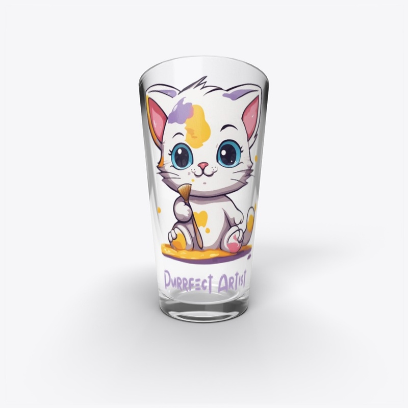 Cute Cat with Brush and Paint Stains