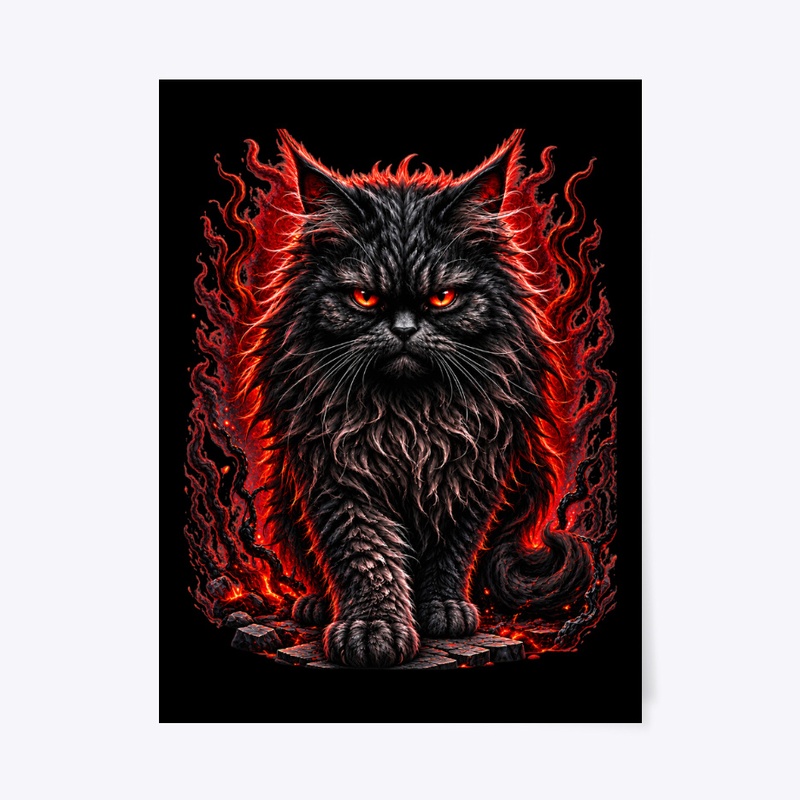 Gothic Black Cat in Flames | Dark Art
