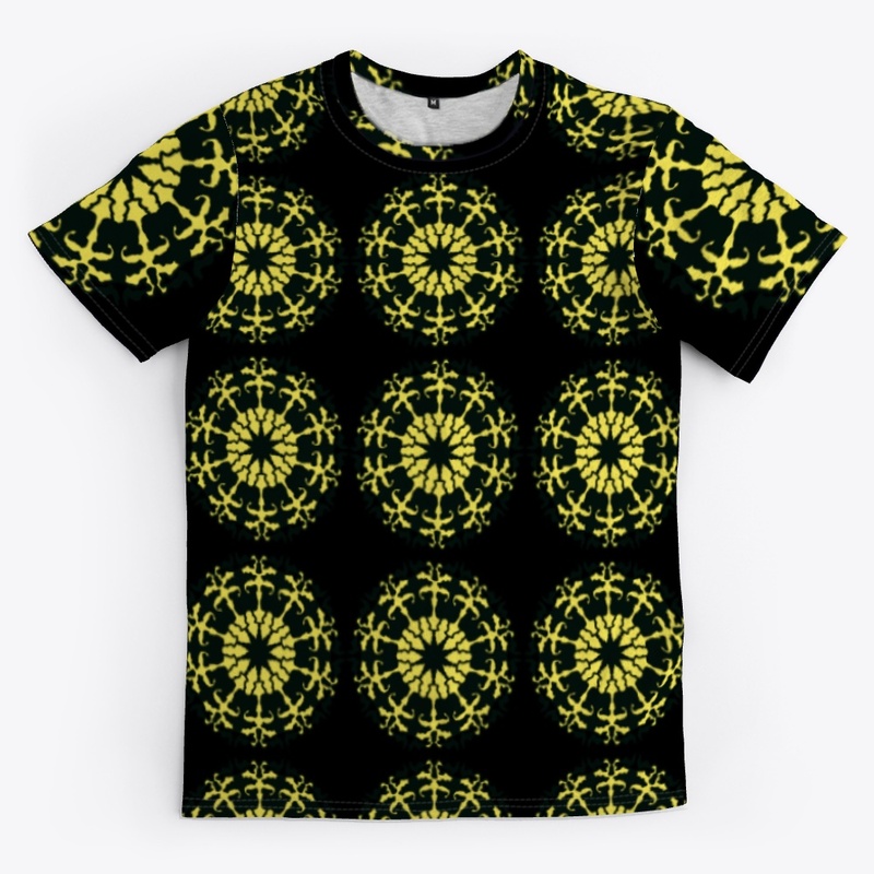 Patterned T shirt: black and yellow